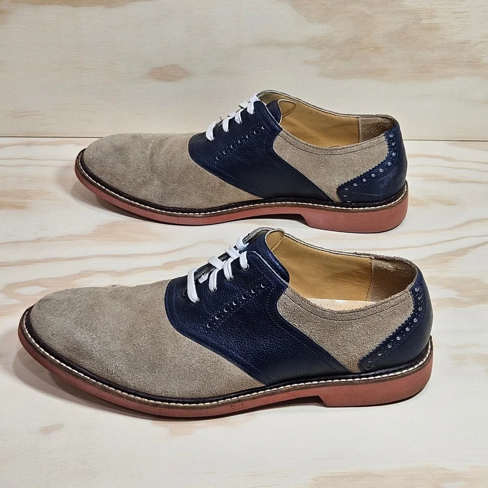 Cole Haan Mens C12280 Tan Suede Navy Leather Saddle Oxford Shoes Size 10.5 M